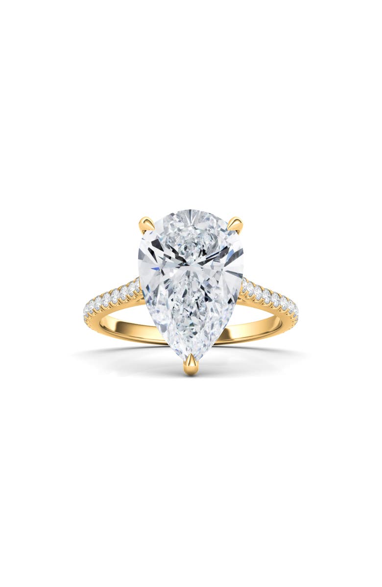 HauteCarat Pear Cut Pavé Lab Grown Diamond Ring, Main, color, 2.00 Ctw 18K Yellow Gold