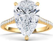 HauteCarat Pear Cut Pavé Lab Grown Diamond Ring