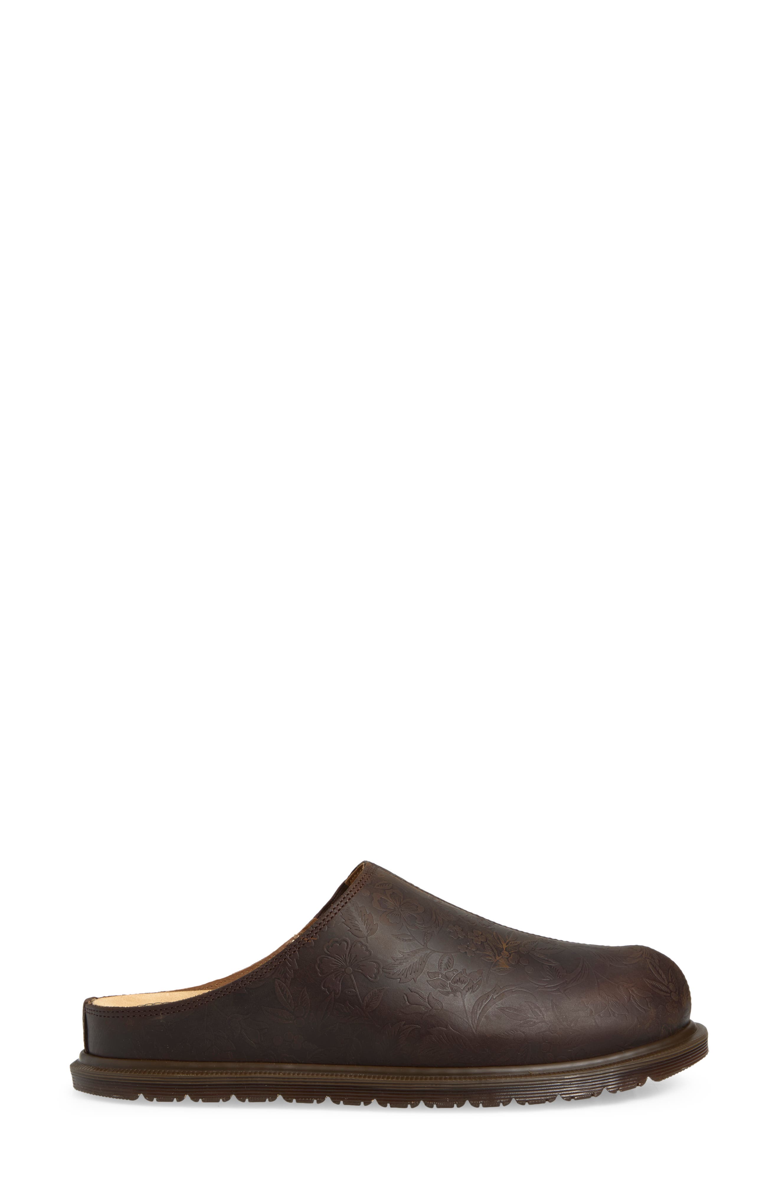 San Floral Embossed Leather Mule, Alternate, color, DARK BROWN