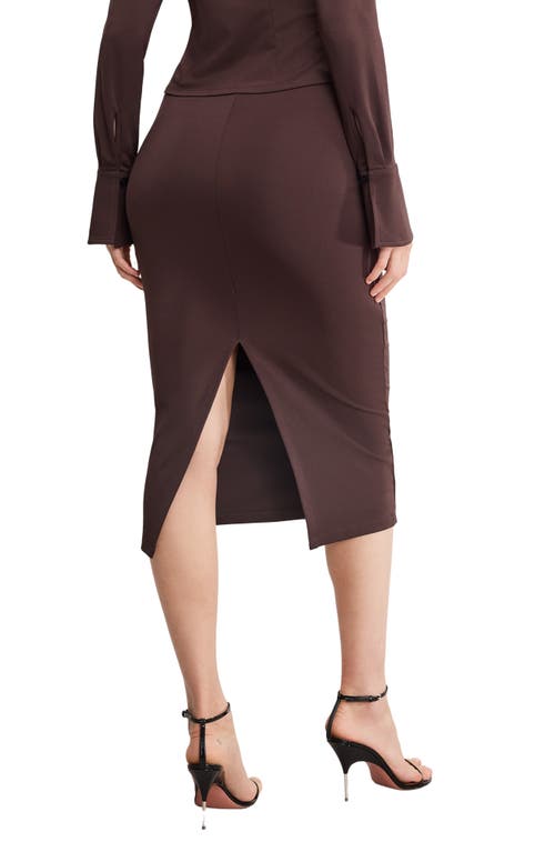 Good American Matte Jersey Midi Pencil Skirt In Brown