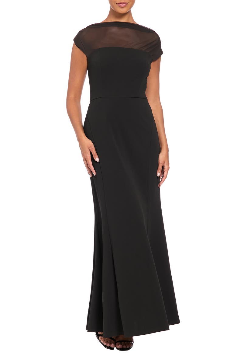 Illusion Bateau Neck Dress, Main, color, BLACK