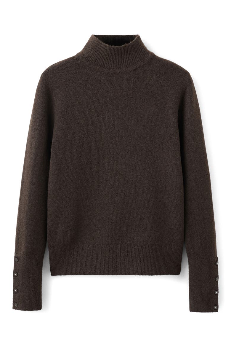 Button Cuff Turtleneck Sweater, Alternate, color, CHOCOLATE