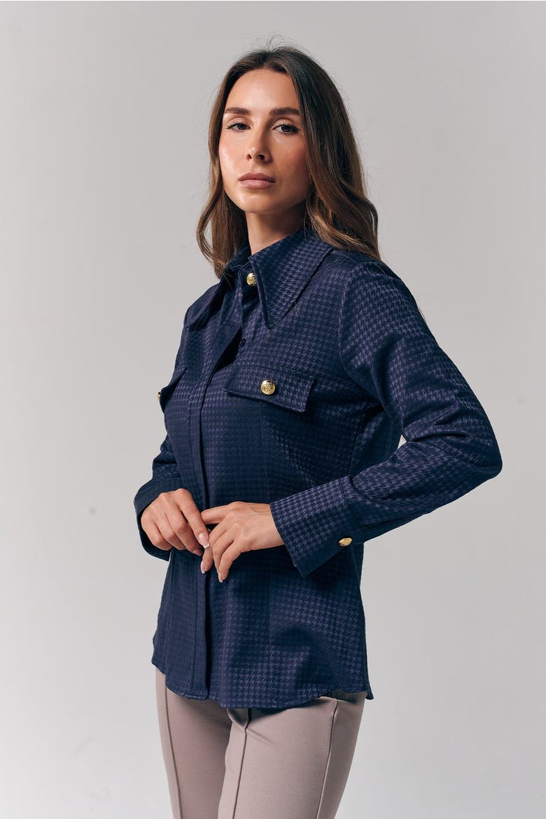 Houndstooth Pattern Shirt, Alternate, color, Navy