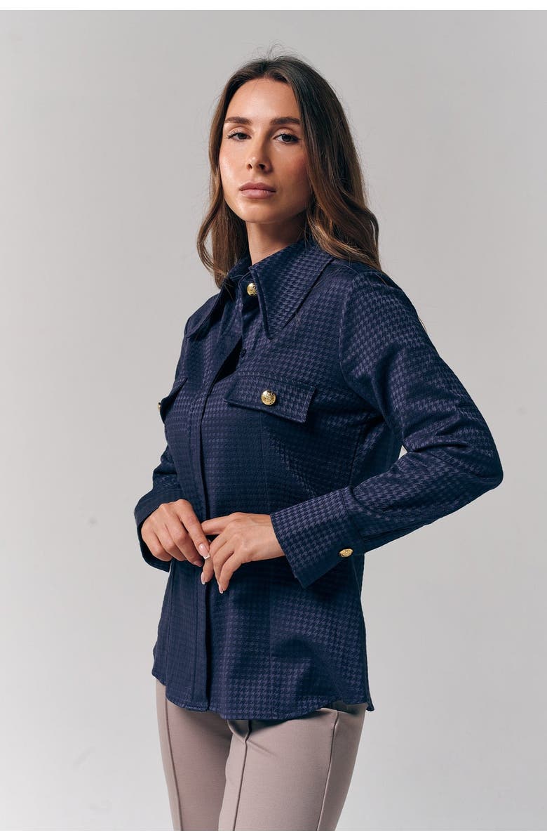 Le Fafo Houndstooth Pattern Shirt, Alternate, color, Navy