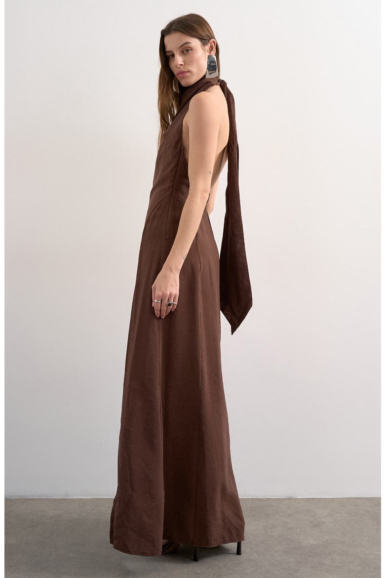 Halter Cowl Maxi Dress, Alternate, color, BROWN