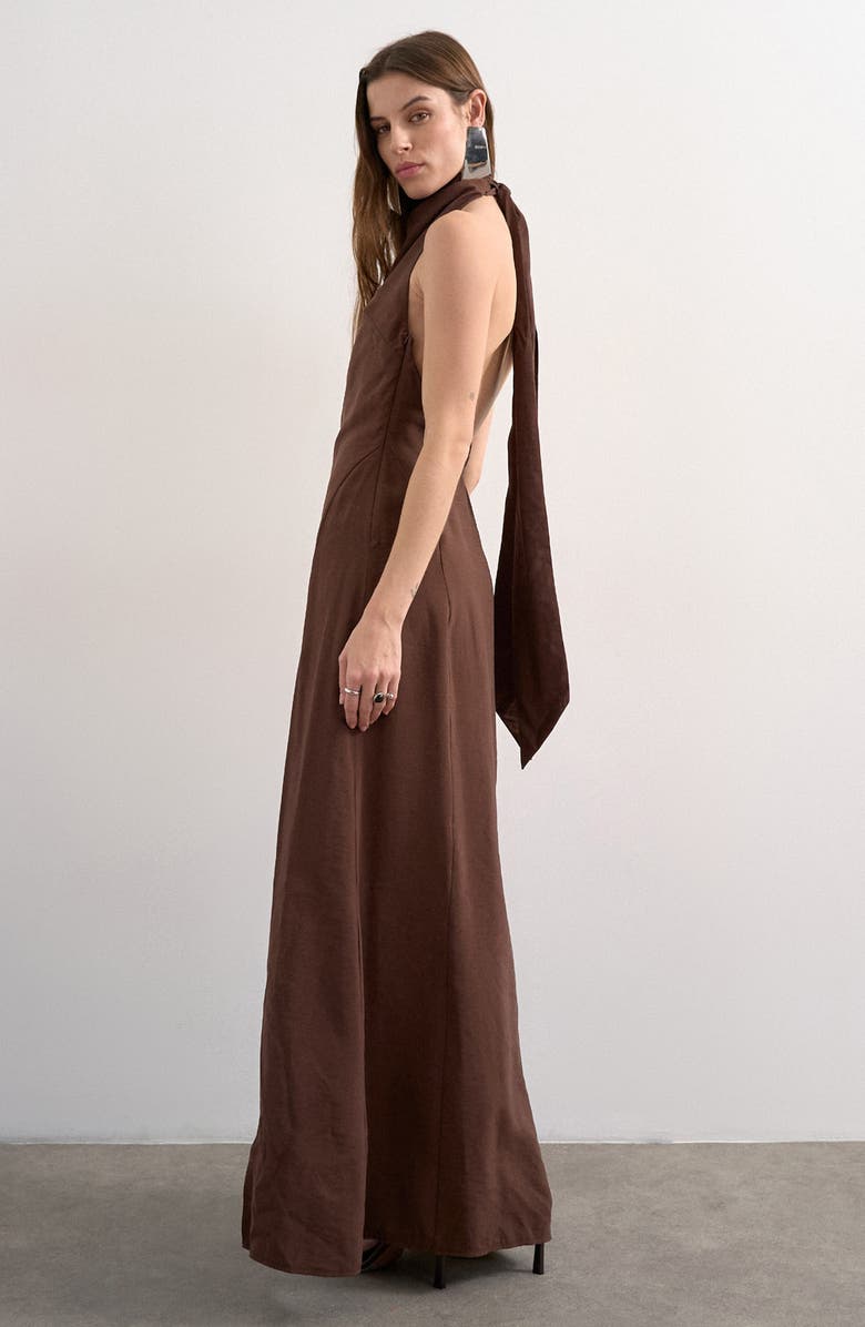 Topshop Halter Cowl Maxi Dress, Alternate, color, Brown