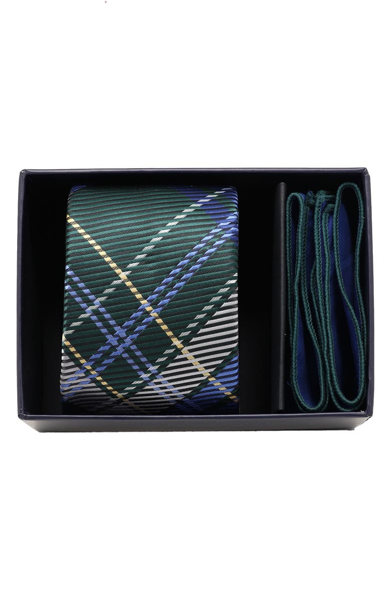 Ben Sherman Plaid Tie & Pocket Square Box Set, Alternate, color, Hunter Green/ Navy