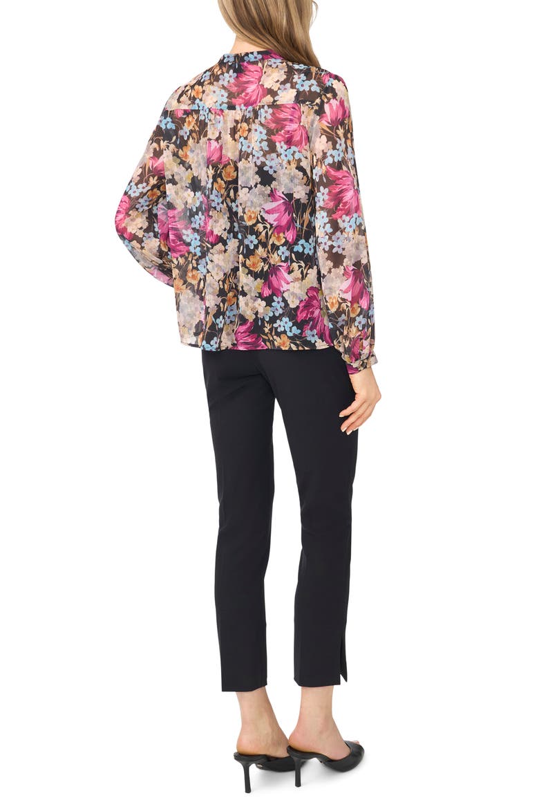 Mock Neck Shirred Button Down Shirt, Alternate, color, RICH BLACK