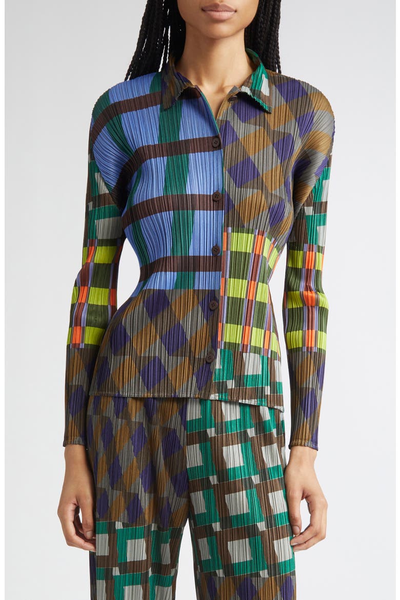 Pleats Please Issey Miyake Harmony Pleated Long Sleeve Button-Up