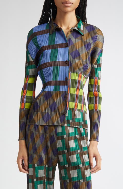 Harmony Pleated Long Sleeve Button-Up Shirt