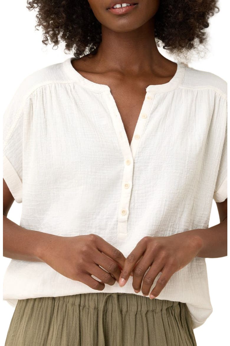 Organic Cotton Coastal Double Gauze Short Sleeve Popover, Alternate, color, Sea Salt