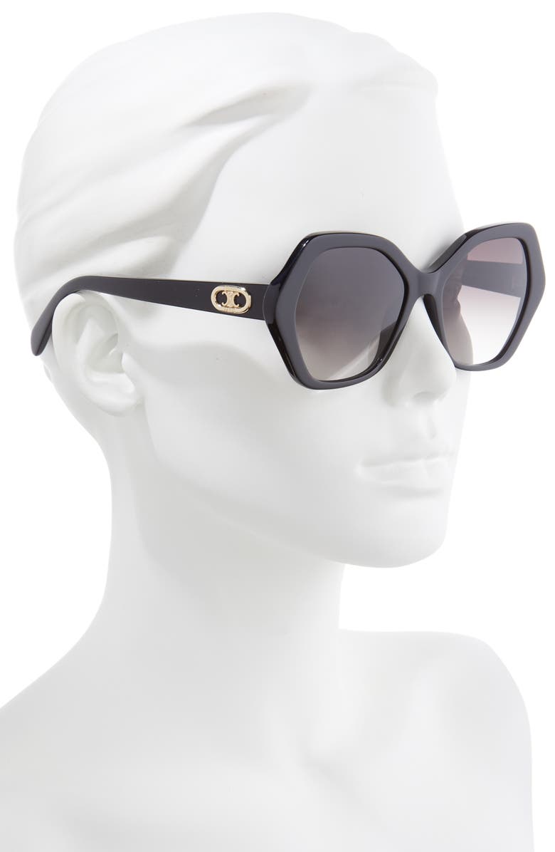 CELINE 56mm Gradient Geometric Sunglasses, Alternate, color, Black/ Brown