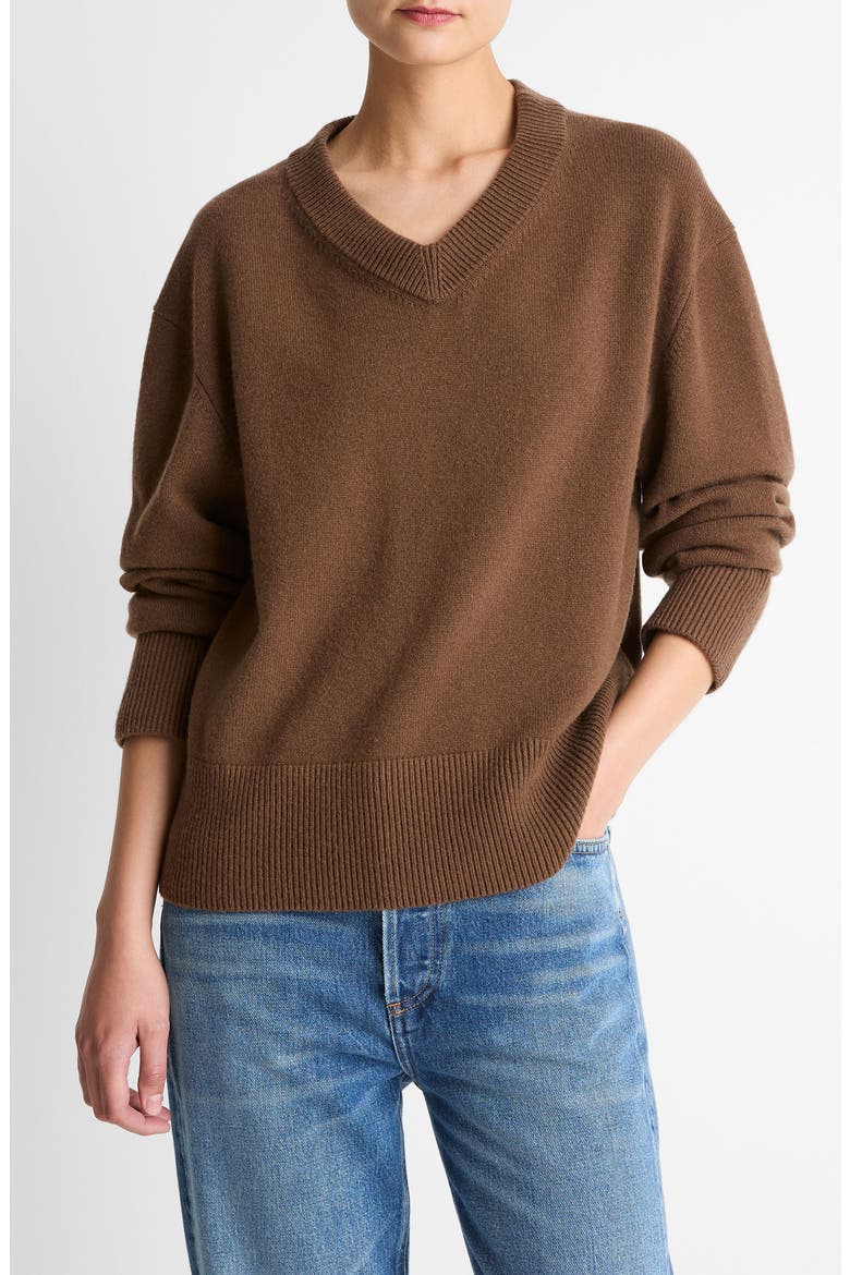 Wool & Cashmere V-Neck Sweater, Main, color, HAZELNUT