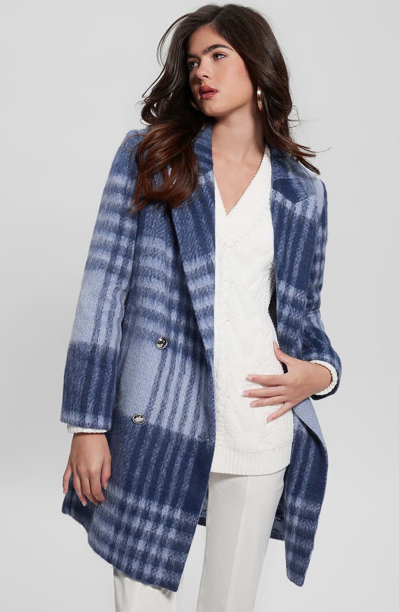GUESS Ramona Check Double Breasted Coat, Alternate, color, 