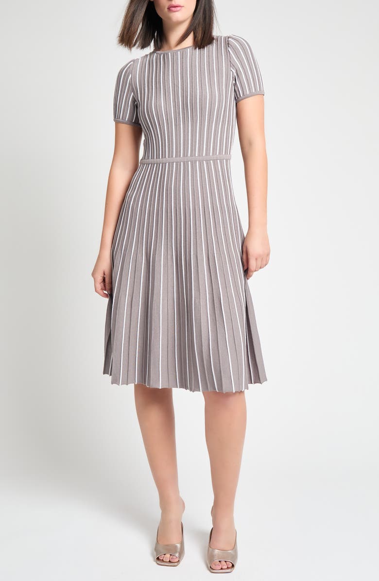 Ming Wang Modern Fit Stripe A-Line Knit Dress, Main, color, Mink/ White