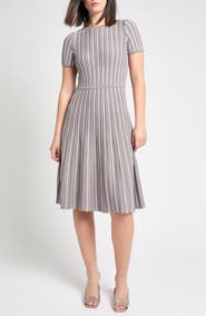 Ming Wang Modern Fit Stripe A-Line Knit Dress