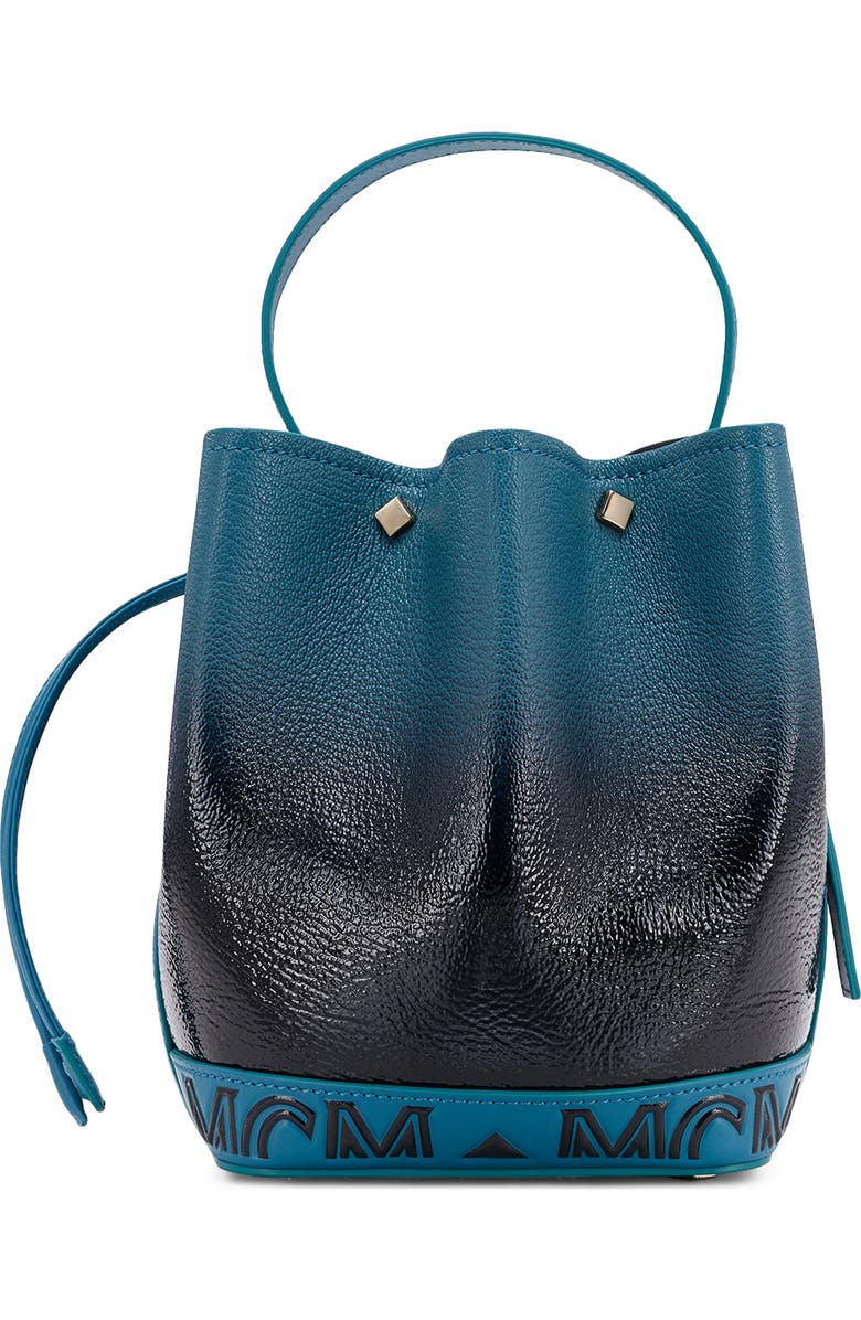MCM Milano Logo Gradient Patent Goatskin Leather Bucket Bag, Alternate, color,