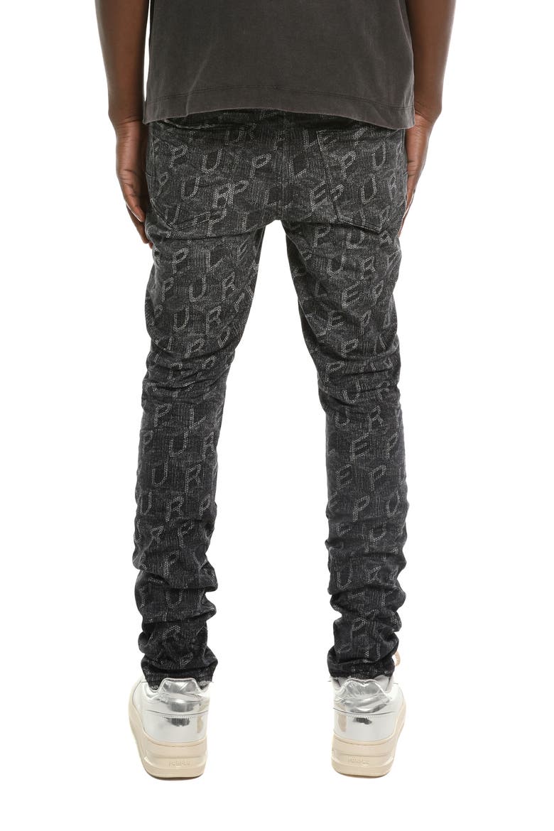 Monogram Print Skinny Jeans, Alternate, color, BLACK