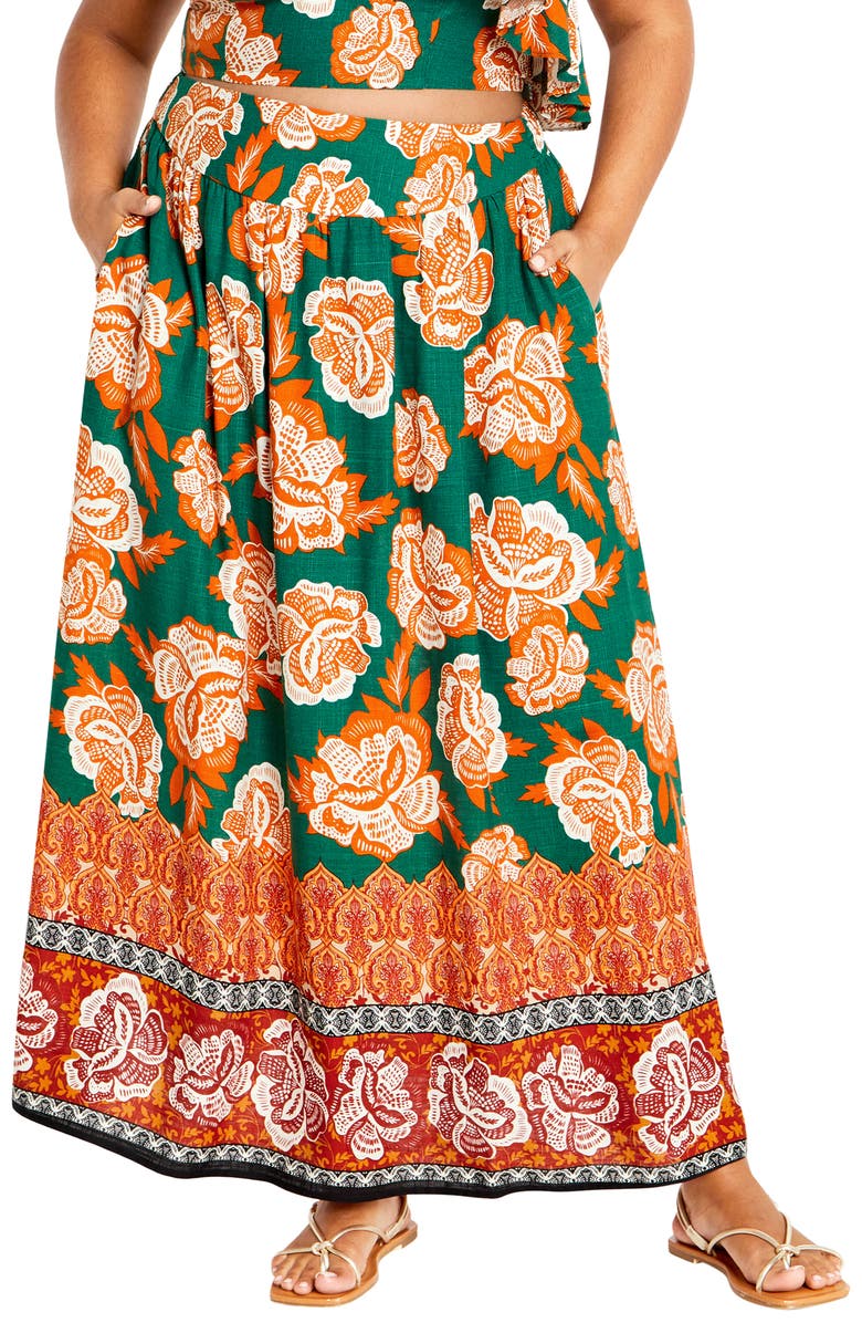 City Chic Tully Print Maxi Skirt, Main, color, 