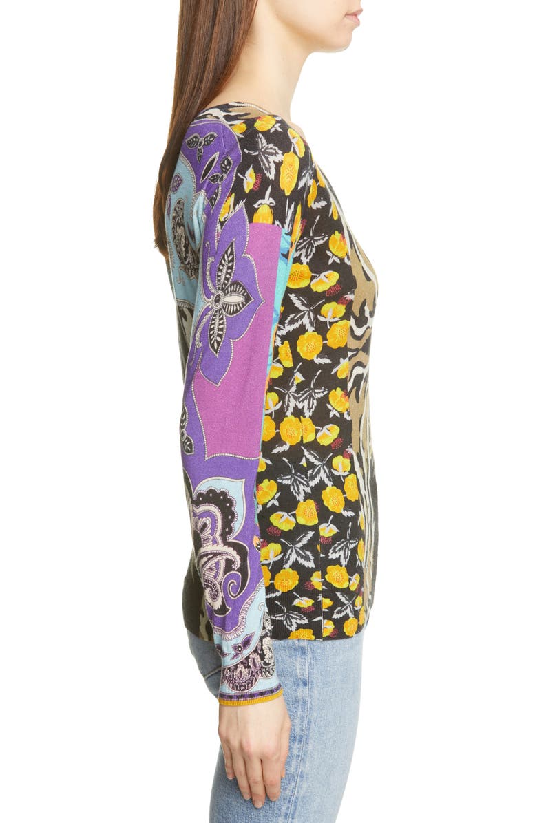 Etro Patchwork Print Silk & Cashmere Blend Sweater, Alternate, color,