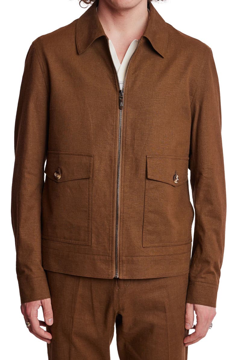 PAISLEY & GRAY Milo Slim Fit Linen Blend Bomber Jacket, Main, color, Brown Linen