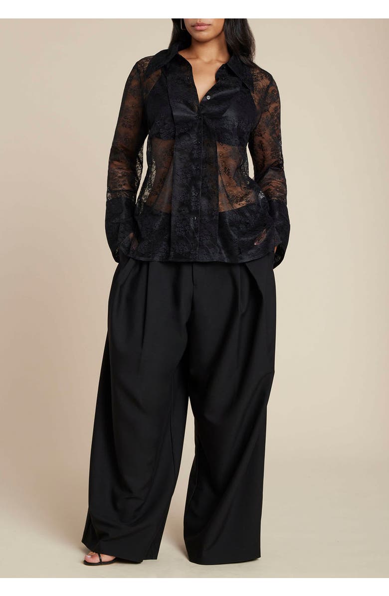 ELOQUII Sheer Lace Button Up Top, Alternate, color, Black Onyx