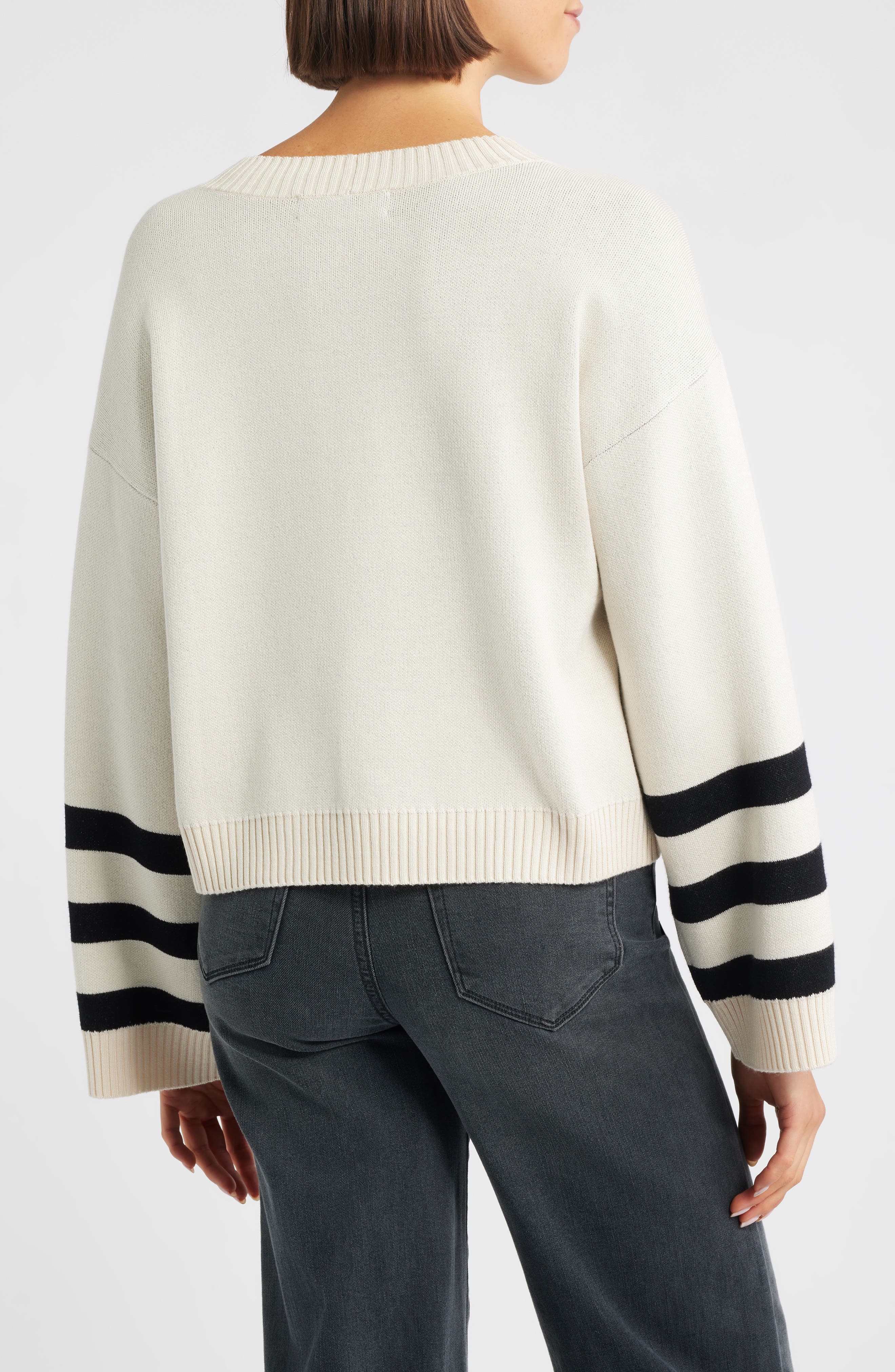 Crop Stripe Sleeve Sweater - image 4