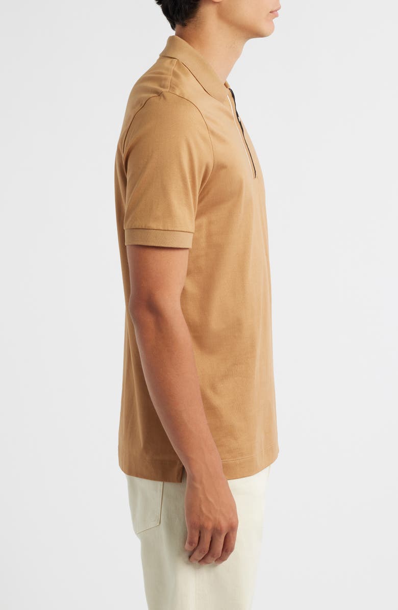 BOSS Paras Quarter Zip Cotton Polo, Alternate, color, Medium Beige