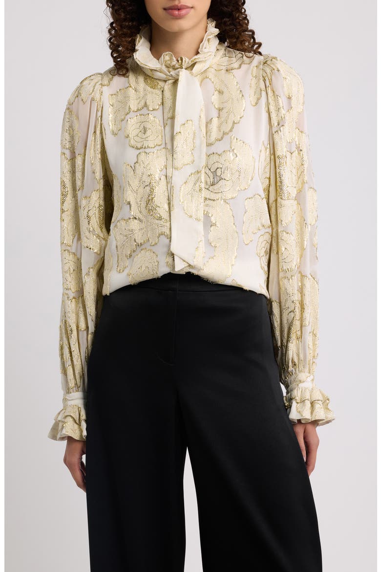 Niosha Metallic Tie Neck Top, Main, color, IVORY