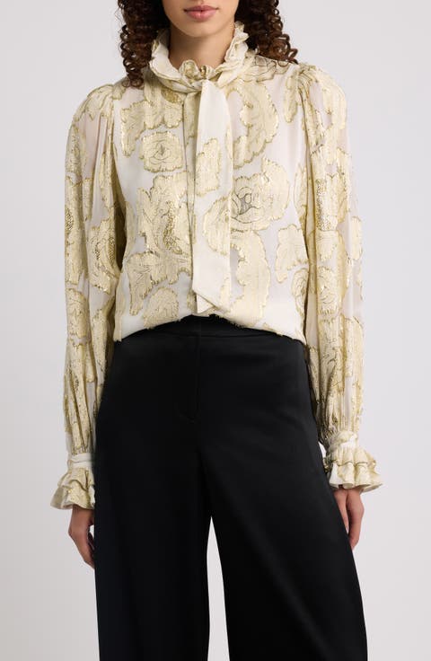 Niosha Metallic Tie Neck Top