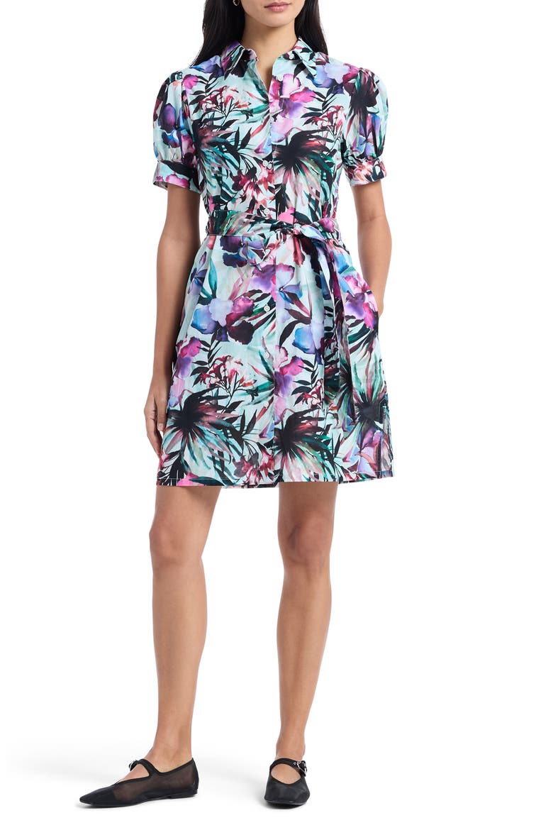Carolina Floral Short Sleeve Cotton Shirtdress, Main, color, BLUE MULTI