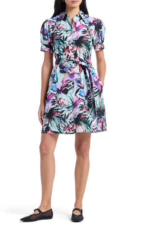 Carolina Floral Short Sleeve Cotton Shirtdress