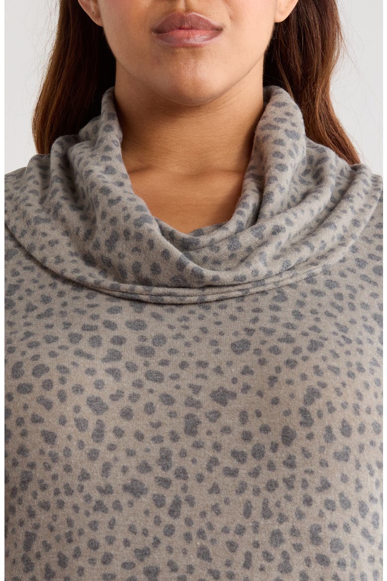 Animal Spot Hacci Knit Cowl Neck Tunic, Alternate, color, OLIVE/ CHARCOAL