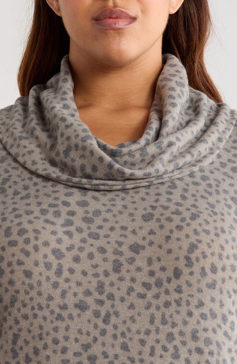 Loveappella Animal Spot Hacci Knit Cowl Neck Tunic, Alternate, color, Olive/ Charcoal