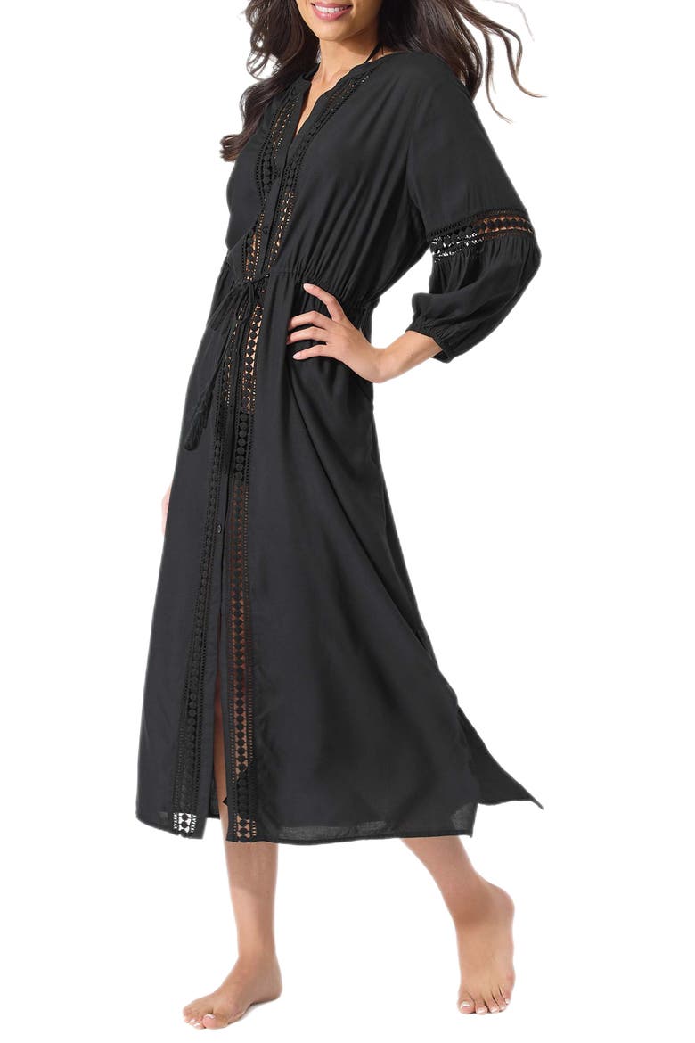 Sunlace Long Sleeve Cover-Up Dress, Main, color, BLACK
