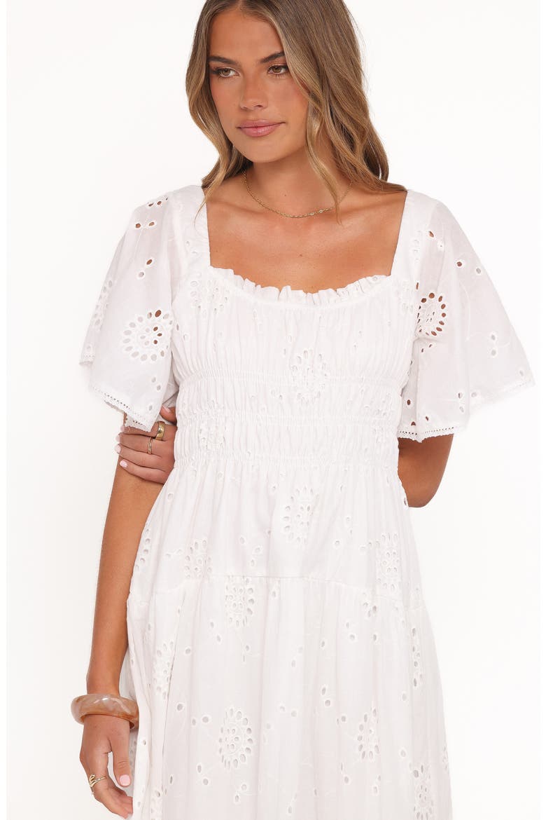 Tierney Eyelet Embroidered Midi Dress, Alternate, color, WHITE