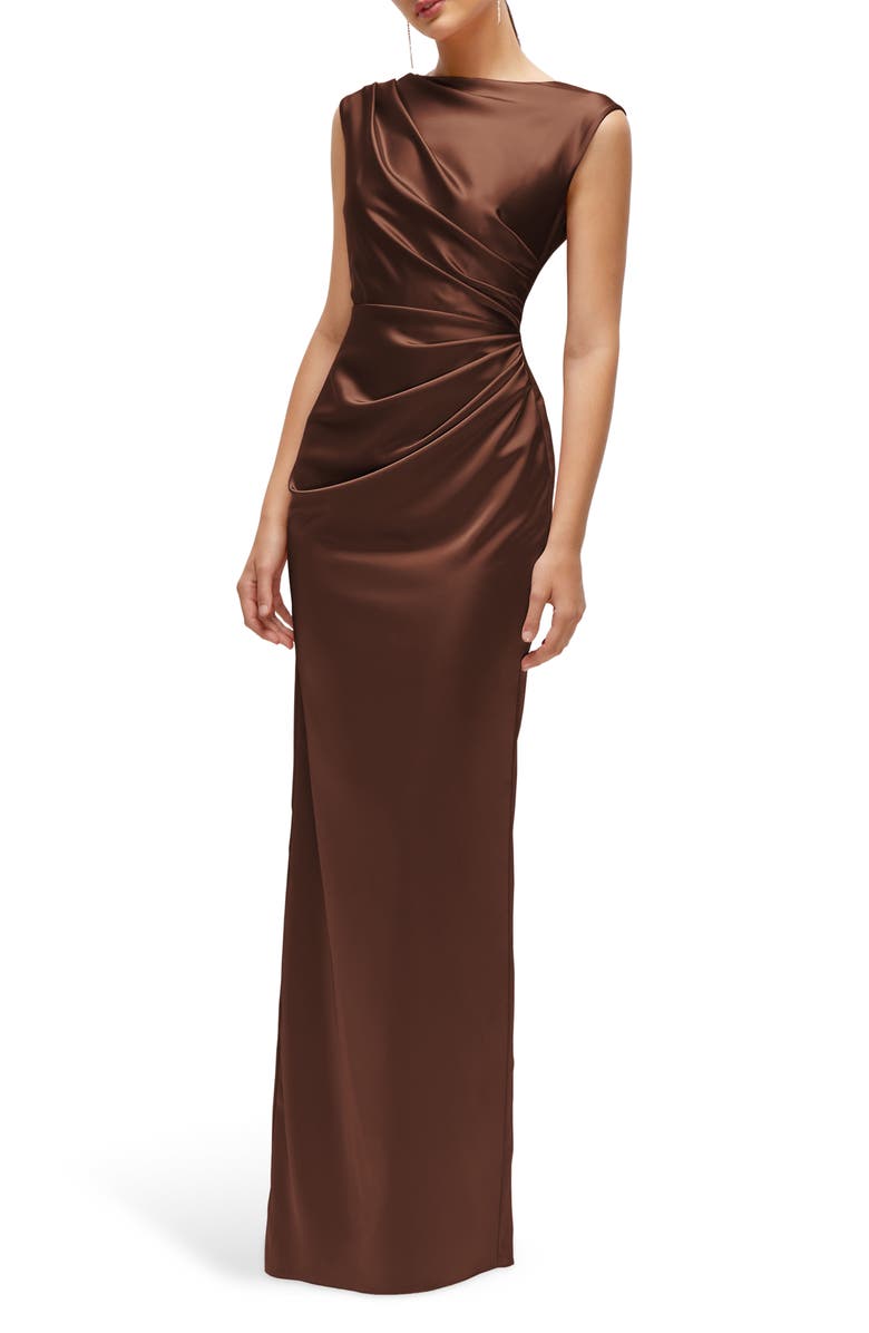 After Six Pleated Cap Sleeve Charmeuse Gown, Alternate, color, 