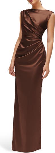 Pleated Cap Sleeve Charmeuse Gown
