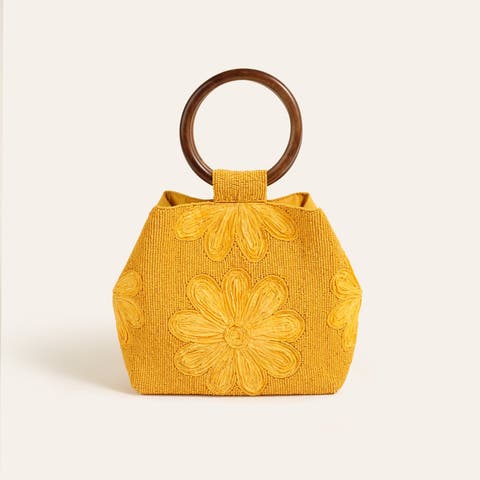 Delhi Raffia Cotton Tote Bag 11X7 In