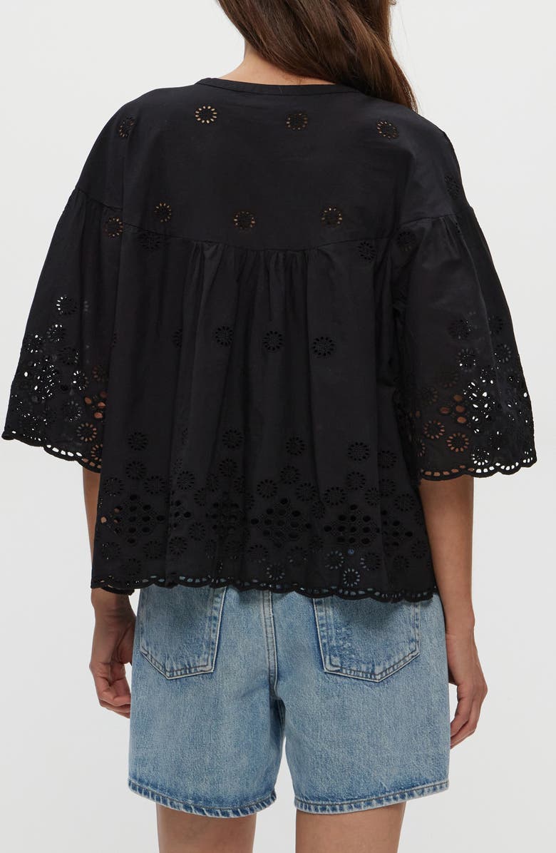 Michael Stars Gloria Flutter Sleeve Eyelet Top, Alternate, color, Black