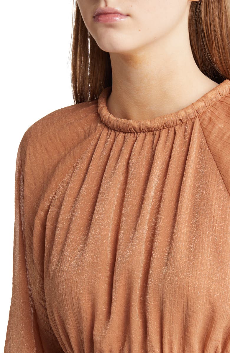 MOON RIVER Smocked Waist Ruffle Metallic Maxi Dress, Alternate, color,