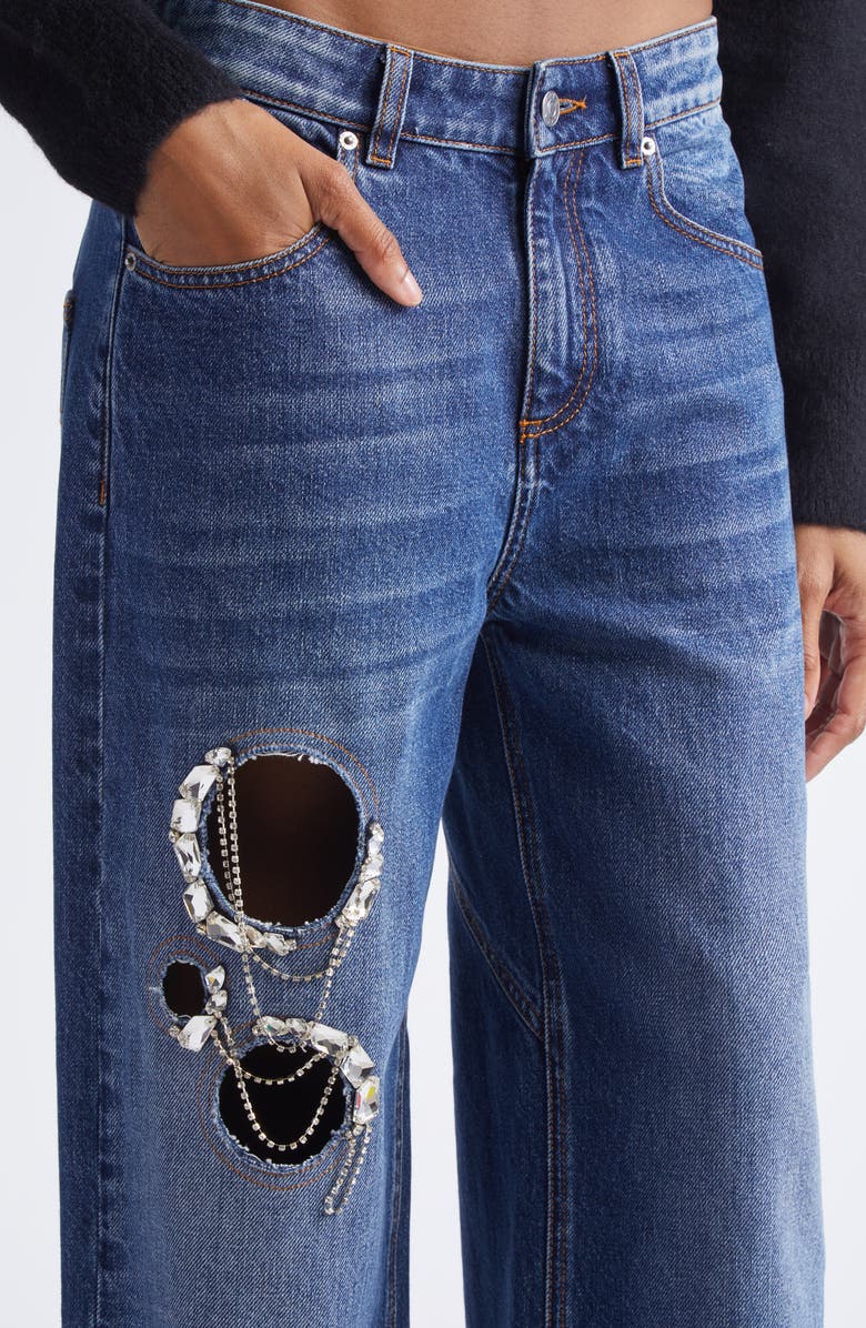 Area Crystal Chain Cutout Relaxed Jeans, Alternate, color, Medium Blue