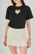 Endless Rose Rhinestone Trim Heart Cutout Relaxed Fit T-Shirt