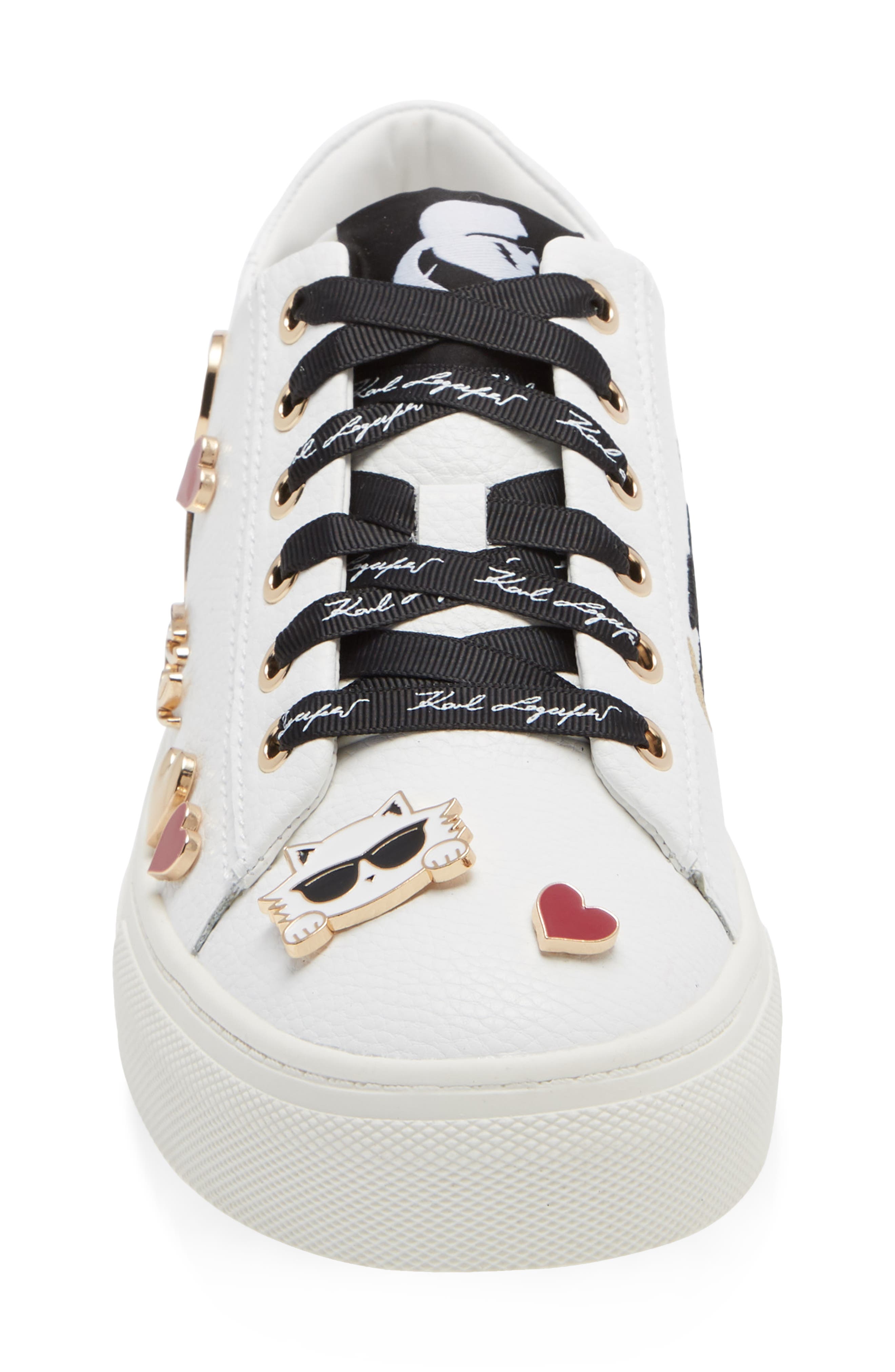 KARL LAGERFELD PARIS Cate Pin Logo Sneaker, Alternate, color, Bright White Leather
