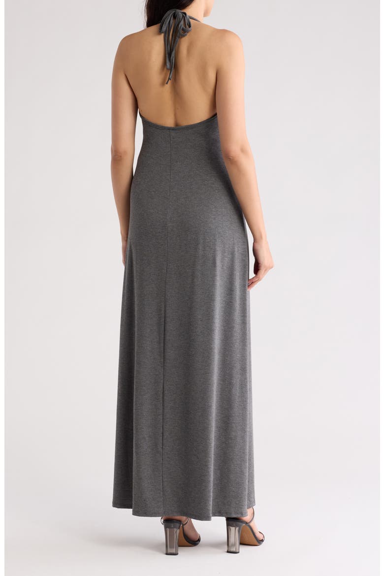 Plunge Halter Neck Maxi Dress, Alternate, color, CHARCOAL