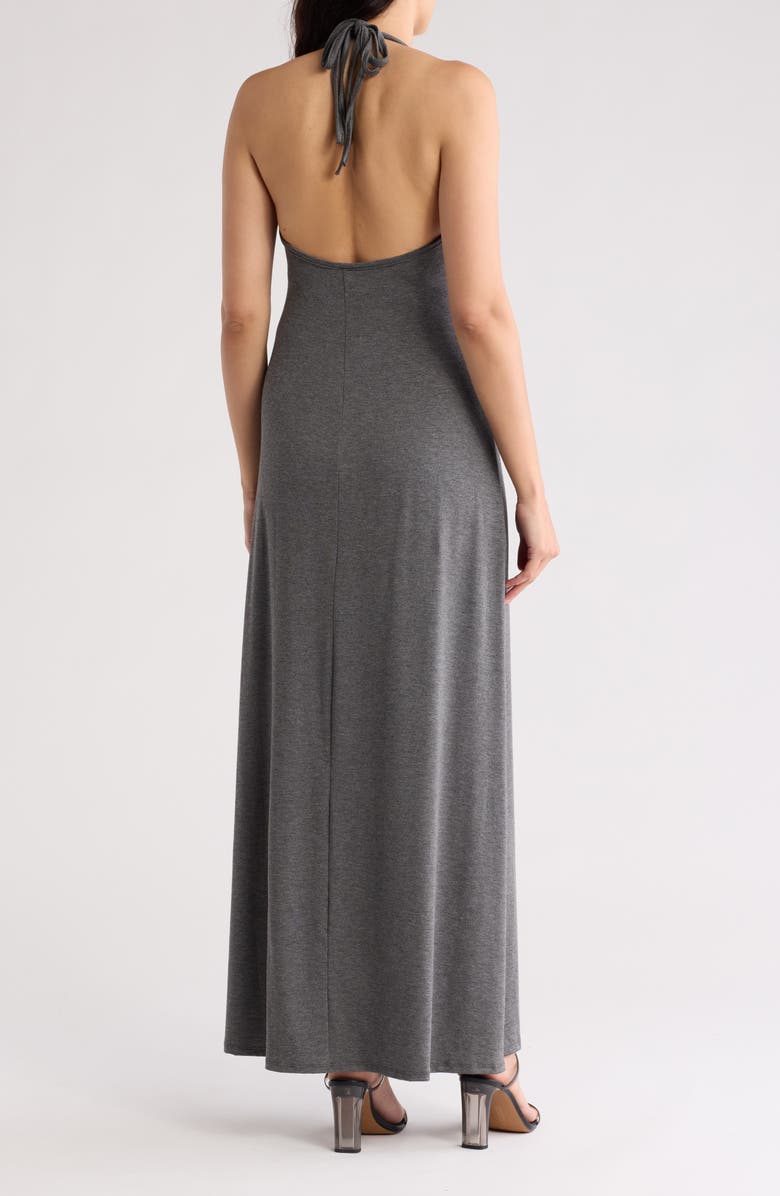 GO COUTURE Plunge Halter Neck Maxi Dress, Alternate, color, Charcoal