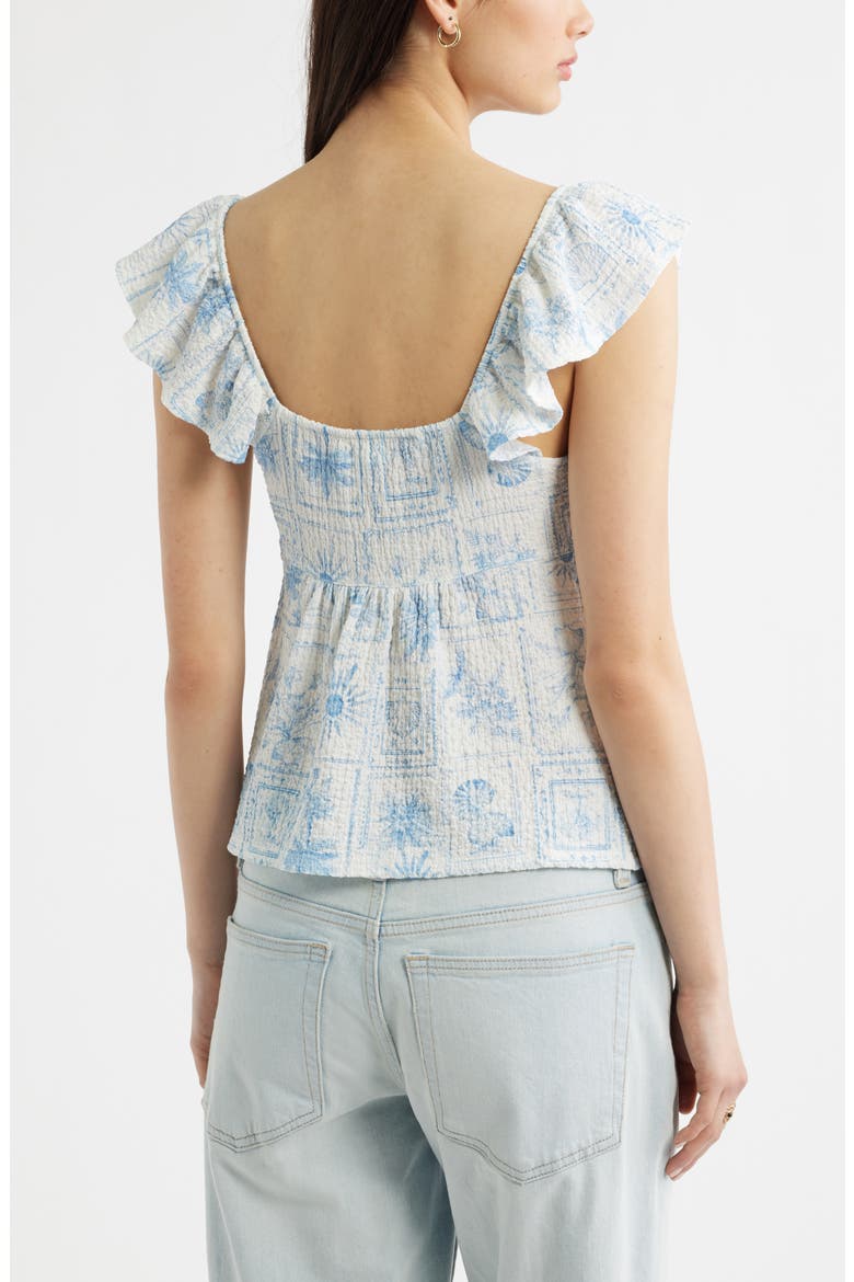 Flutter Sleeve Top, Alternate, color, WHITE- BLUE VACATION STAMP