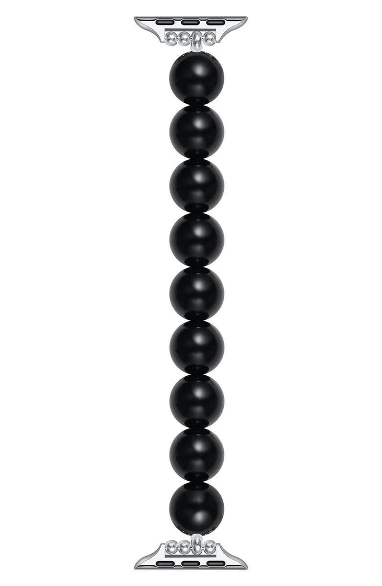 The Posh Tech Violet Imitation Pearl Apple Watch<sup>®</sup> Bracelet Watchband, Main, color, Black
