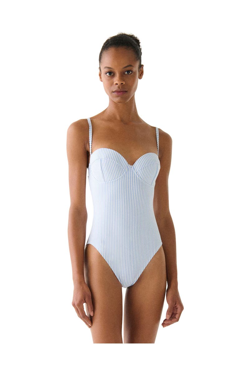 Tidal Stripe Bow Back One Piece Swimsuit, Main, color, Diamond Blue