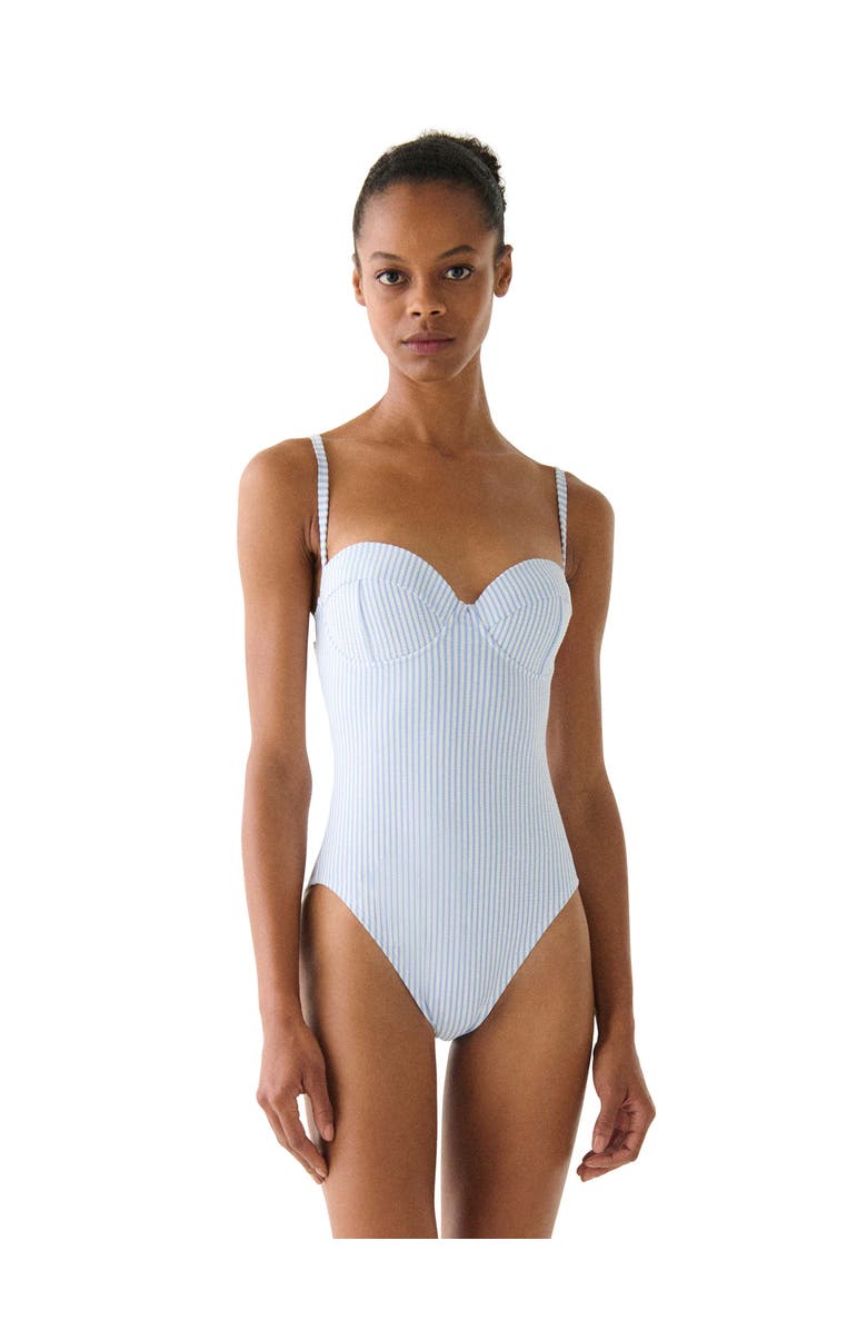 Kate Spade New York Tidal Stripe Bow Back One Piece Swimsuit, Main, color, Diamond Blue